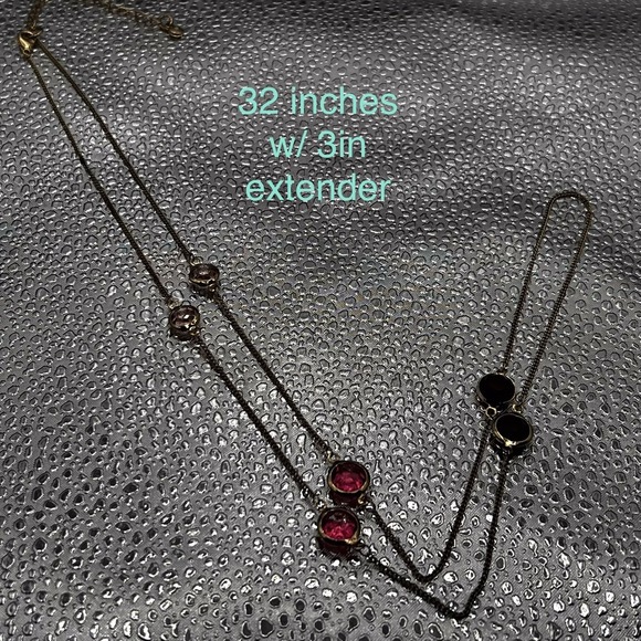 LC Lauren Conrad Jewelry - Lauren Conrad Gold Tone Necklace 32" W/ 3" Extender Pink/red Stones Single Layer